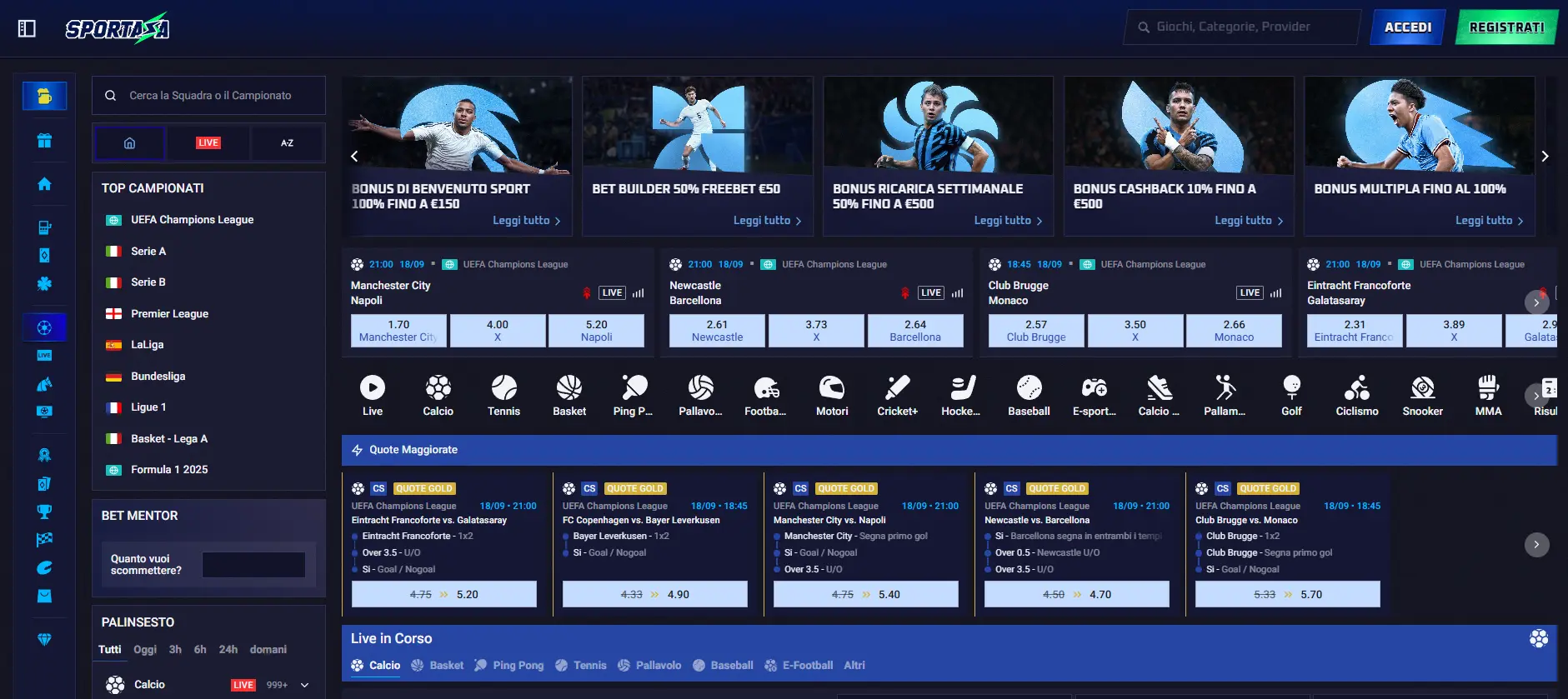 Tipi di sport disponibili sui siti di scommesse non aams - elenco completo Tipi di sport disponibili sui siti di scommesse non aams